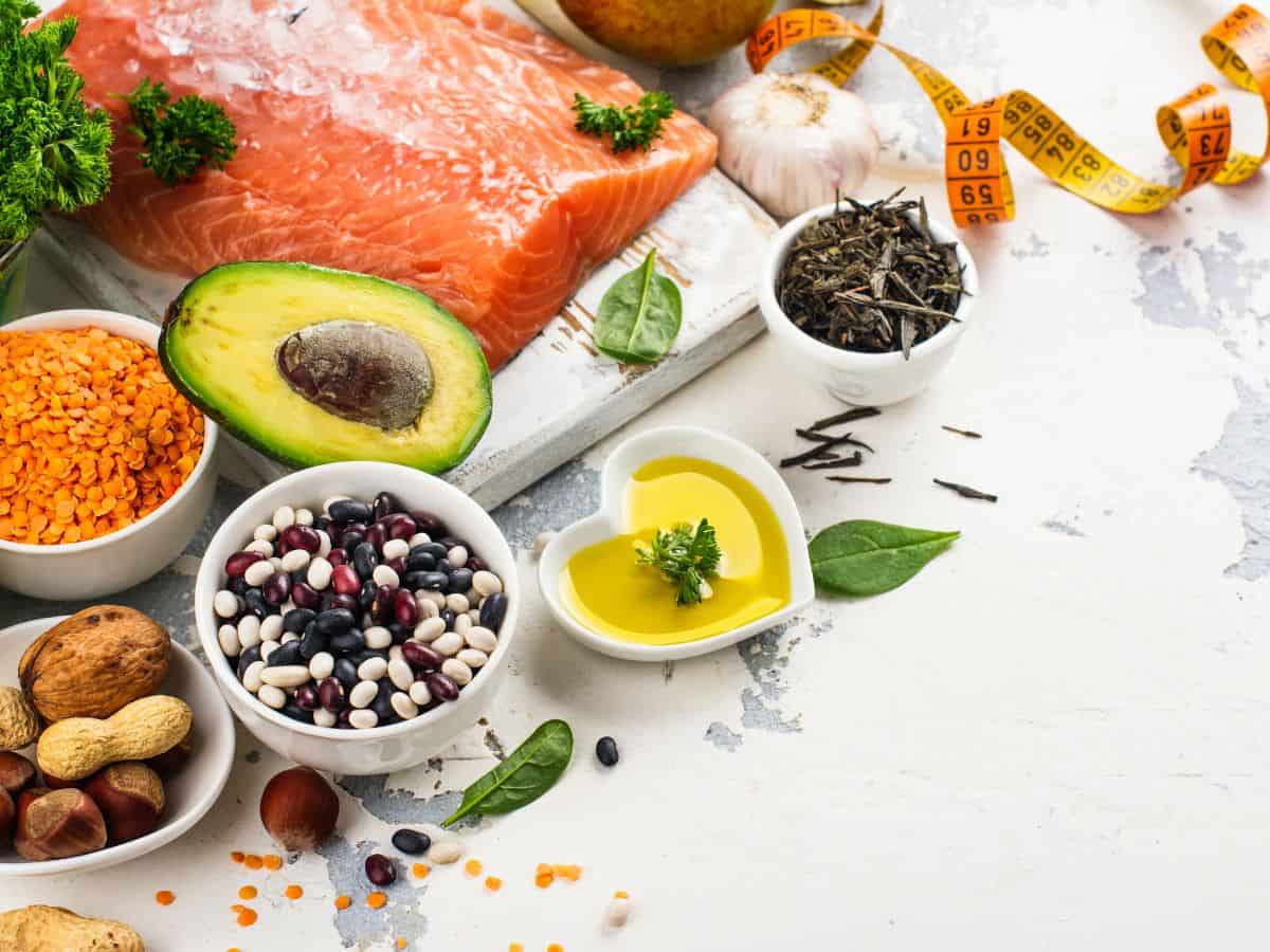 cholesterol-rich foods including salmon and nuts.